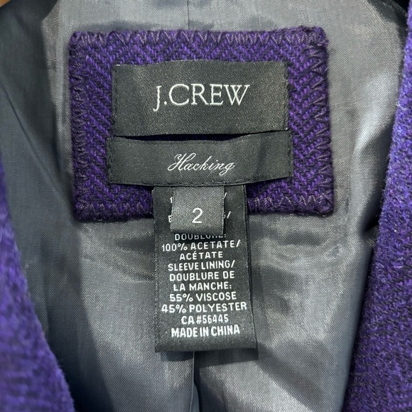 J.Crew size 2 Wool Herringbone Hack-ing Blazer Jacket Dark Purple (flaw) - Picture 5 of 15